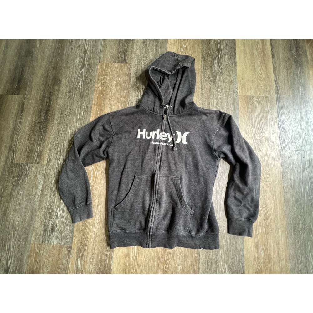 Hurley Zip Up Hoodie Mens Medium Grey Laguna Beach Lifeguard Graphic